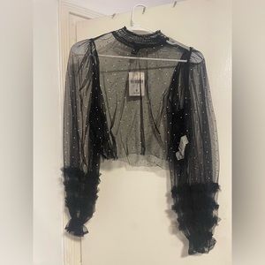 Black Mesh bedazzled crop top, Small, Forever 21